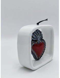 Cornice in ceramica bianca con cuore di Gesù rosso | Maruzzella -MARUZZELLA CERAMICHE 2