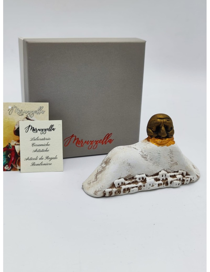 Statua Vesuvio da appoggio con Pulcinella in ceramica fatta a mano | Maruzzella Ceramiche -MARUZZELLA CERAMICHE