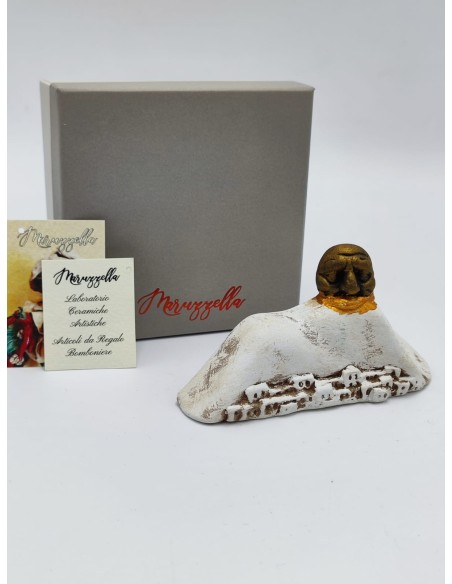 Statua Vesuvio da appoggio con Pulcinella in ceramica fatta a mano | Maruzzella Ceramiche -MARUZZELLA CERAMICHE