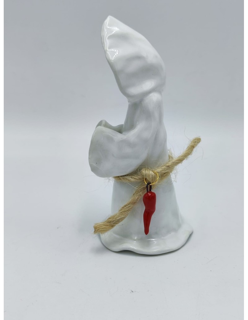 Statua Monaciello in ceramica bianca con corno rosso H 15,5 cm | Maruzzella Ceramiche -MARUZZELLA CERAMICHE