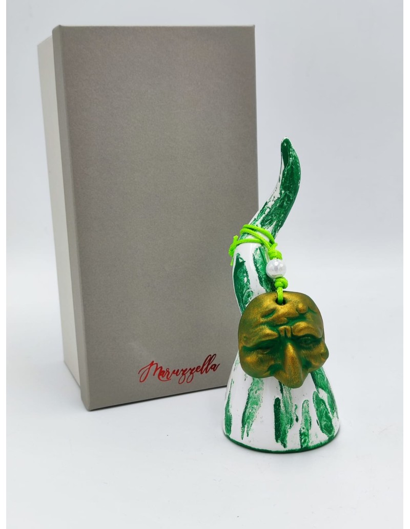 Corno da appoggio verde con maschera di Pulcinella in ceramica fatta a mano | Maruzzella -MARUZZELLA CERAMICHE