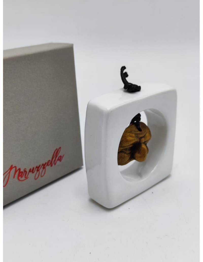 Cornice piccola in ceramica bianca con maschera di Pulcinella | Maruzzella -MARUZZELLA CERAMICHE