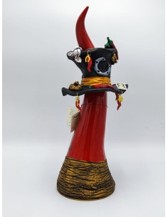 Corno rosso grande con pendenti napoletani e cappello in ceramica, H 42 cm | Maruzzella Ceramiche -MARUZZELLA CERAMICHE