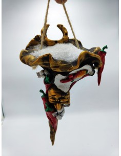 Cornucopia portafortuna con simboli napoletani in ceramica rossa e oro, H 31 cm | Maruzzella Ceramiche -MARUZZELLA CERAMICHE 2