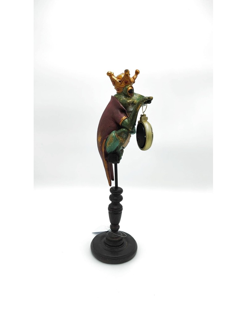 Statua Principe Ranocchio con orologio in resina, legno e metallo, H 36 cm | Bolzonella -BOLZONELLA