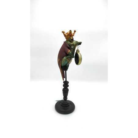 Statua Principe Ranocchio con orologio in resina, legno e metallo, H 36 cm | Bolzonella -BOLZONELLA