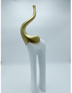 Statua Elefante stilizzato portafortuna in resina bianca e oro, 50 cm | Petite Fantasie -PETITE FANTASIE