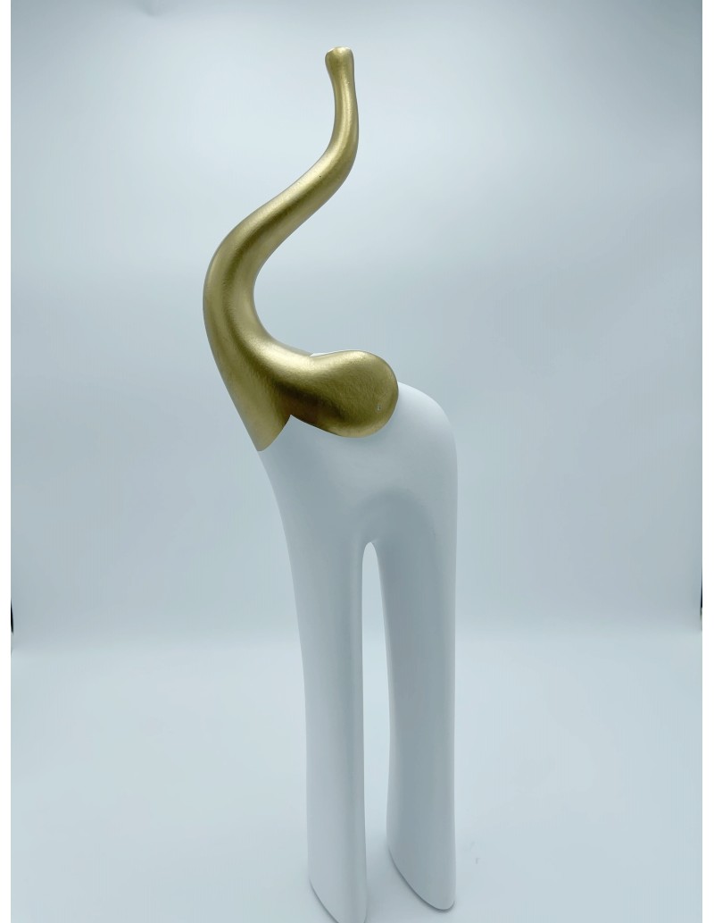 Statua Elefante stilizzato portafortuna in resina bianca e oro, 50 cm | Petite Fantasie -PETITE FANTASIE