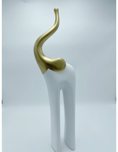 Statua Elefante stilizzato portafortuna in resina bianca e oro, 50 cm | Petite Fantasie -PETITE FANTASIE