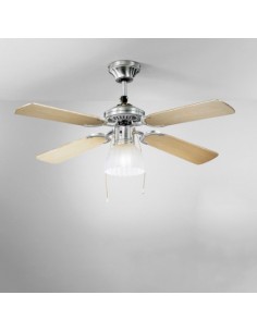 Ventilatore da soffitto Gemini Ø 105 cm cromo, pale legno e bianco, E27 | Perenz -PERENZ