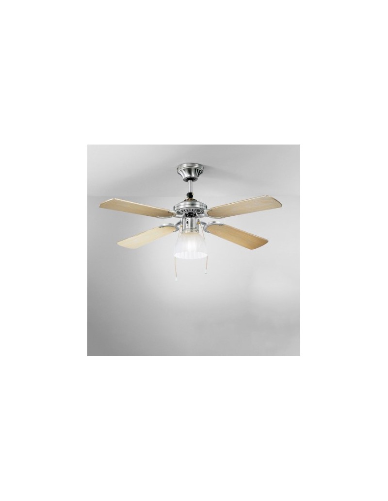 Ventilatore da soffitto Gemini Ø 105 cm cromo, pale legno e bianco, E27 | Perenz -PERENZ