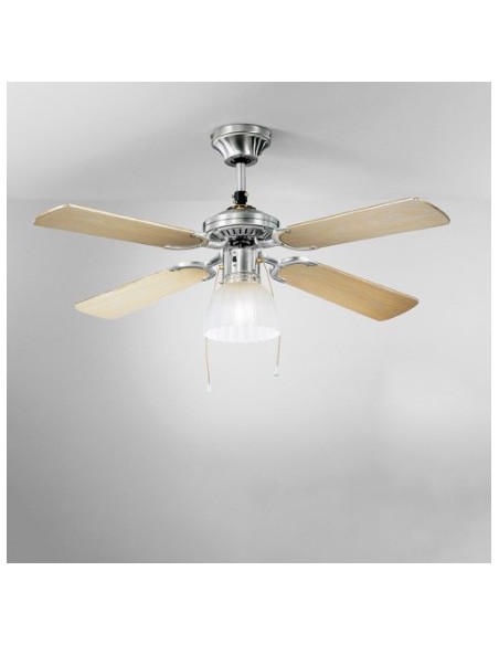 Ventilatore da soffitto Gemini Ø 105 cm cromo, pale legno e bianco, E27 | Perenz -PERENZ