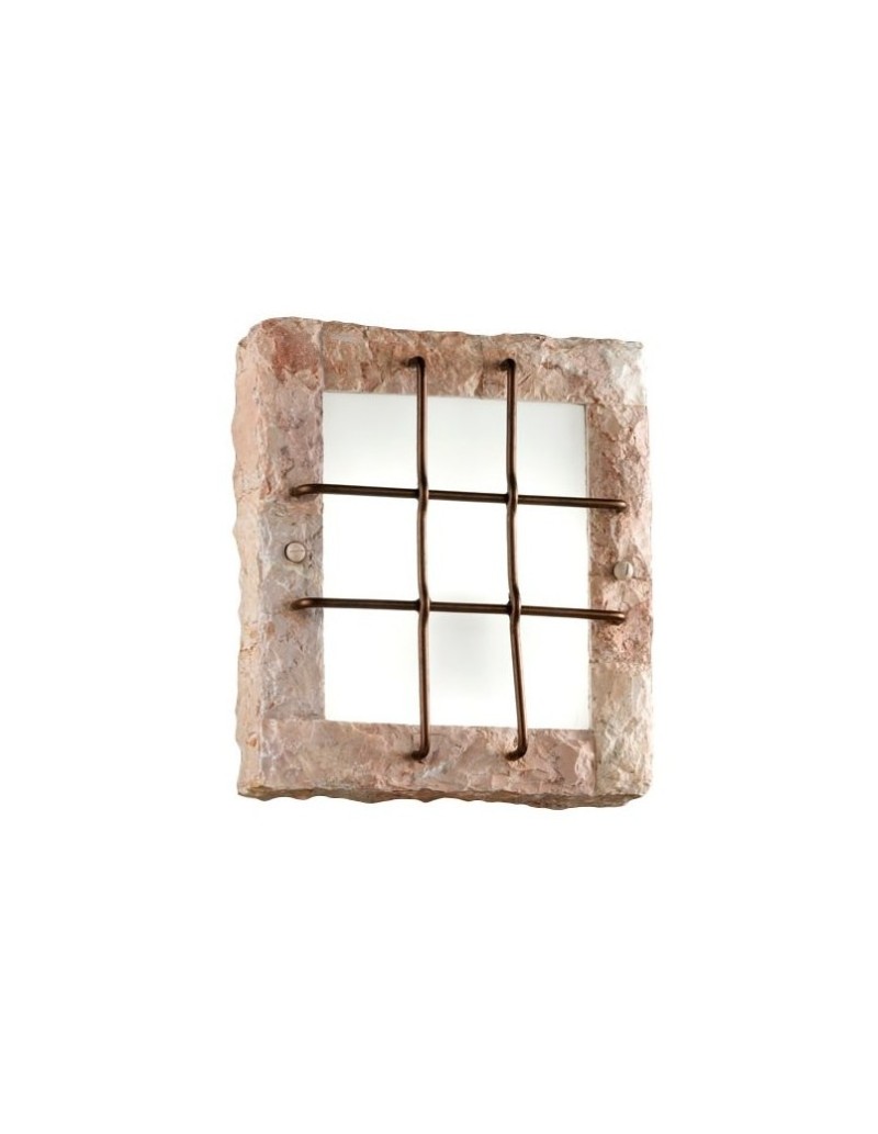 Plafoniera applique quadrata rustica in pietra naturale rosa scolpita, 4 E14 | Perenz -PERENZ