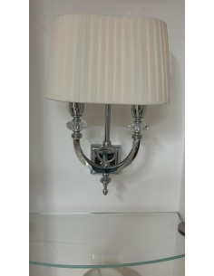 Applique 2 luci in ottone cromato e cristallo con paralumi in tessuto panna, E27 | Porreca -PORRECA