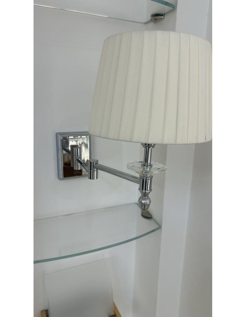 Applique da lettura in ottone cromato con doppio snodo e paralume panna, E14 | Porreca -PORRECA