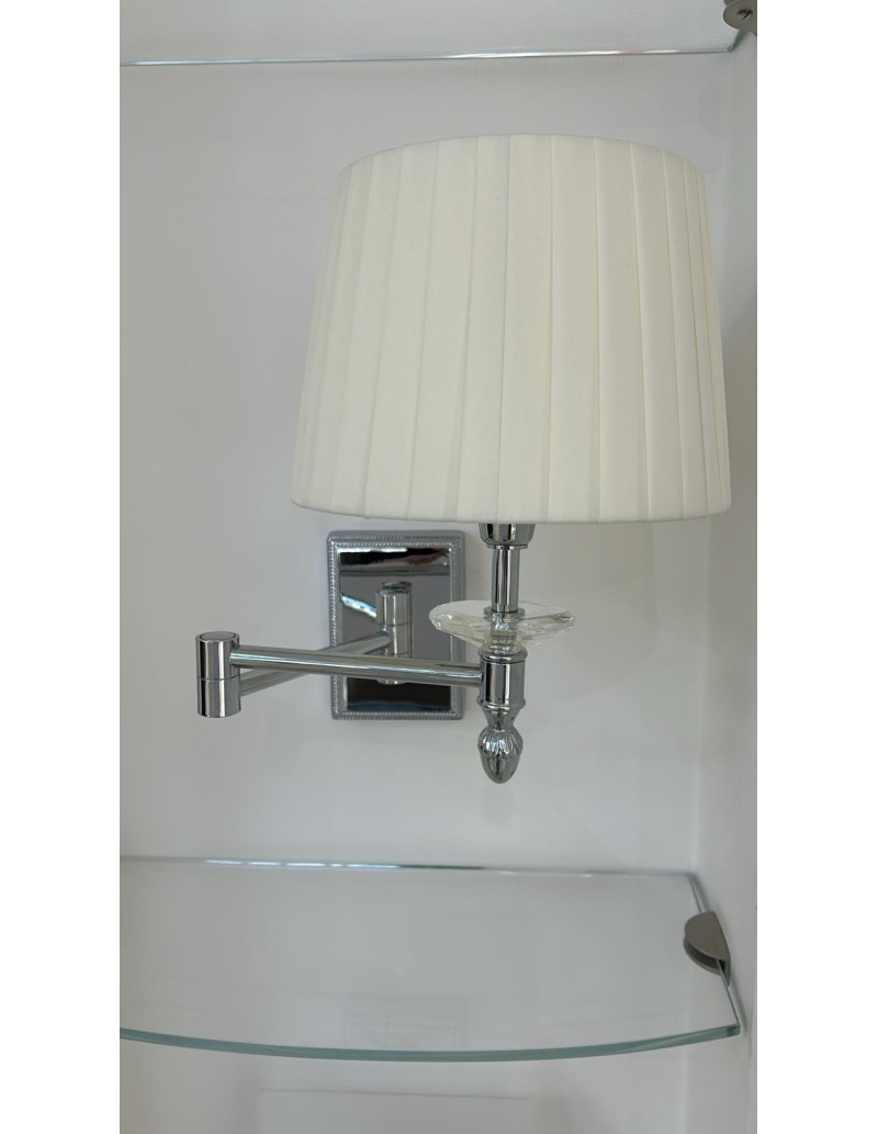 Applique da lettura in ottone cromato con doppio snodo e paralume panna, E14 | Porreca -PORRECA