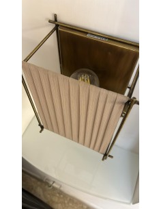 Applique effetto gabbia in ottone brunito con paralume in tessuto tortora, E27 | Porreca -PORRECA 2