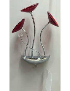 Applique 3 luci G4 in ottone cromato con dischetti vetro bordeaux, da esposizione | Porreca -PORRECA