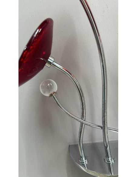 Applique 3 luci G4 in ottone cromato con dischetti vetro bordeaux, da esposizione | Porreca -PORRECA