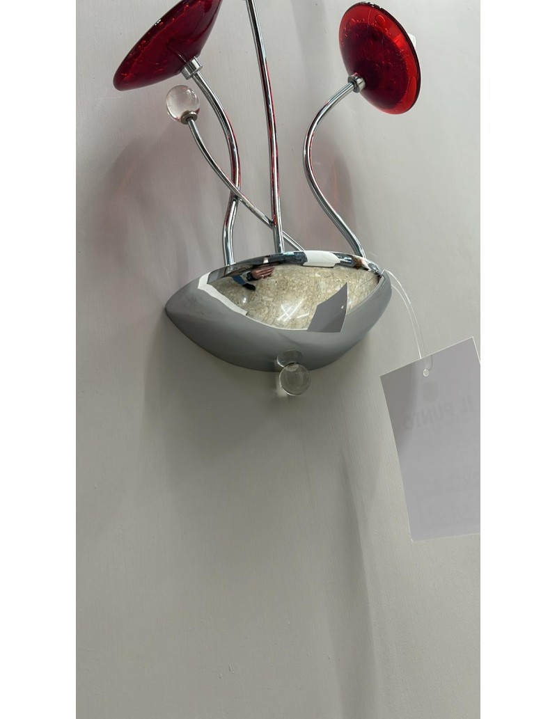 Applique 3 luci G4 in ottone cromato con dischetti vetro bordeaux, da esposizione | Porreca -PORRECA
