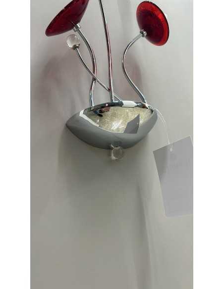 Applique 3 luci G4 in ottone cromato con dischetti vetro bordeaux, da esposizione | Porreca -PORRECA