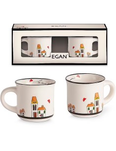 Idea Regalo set di 2 tazzine in ceramica smaltata collezione Le Casette Egan