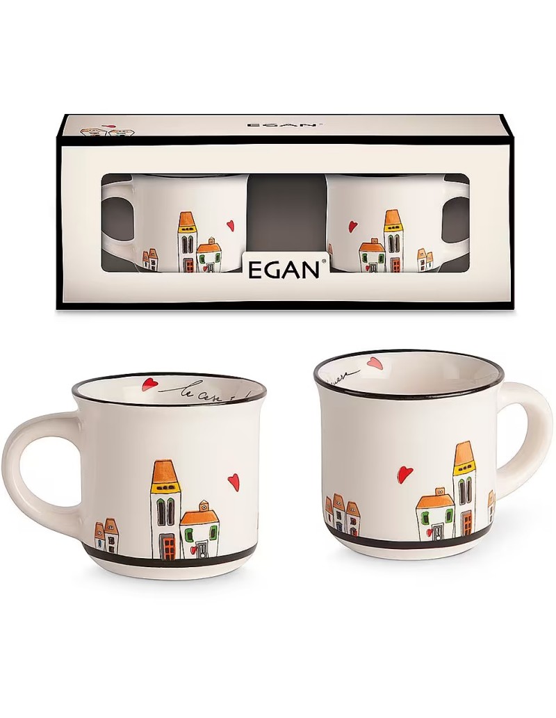 Set 2 tazzine mini mug Le Casette in ceramica smaltata bianca | Egan -EGAN