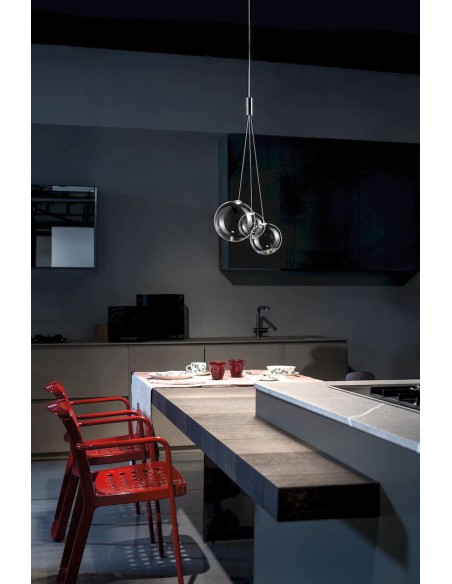 Lampada a sospensione LED Random 3 sfere in vetro soffiato cromo sfumato, 3 W | Lodes -LODES - STUDIO ITALIA