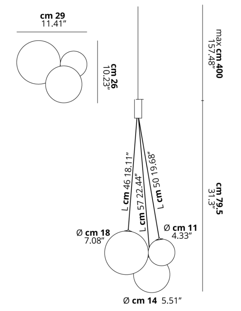 Lampada a sospensione LED Random 3 sfere in vetro soffiato cromo sfumato, 3 W | Lodes -LODES - STUDIO ITALIA