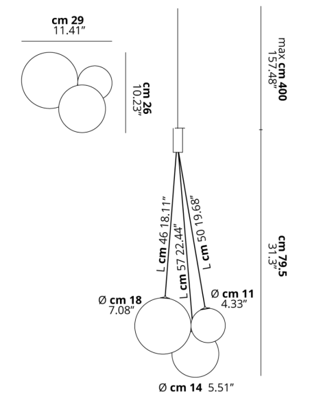 Lampada a sospensione LED Random 3 sfere in vetro soffiato cromo sfumato, 3 W | Lodes -LODES - STUDIO ITALIA