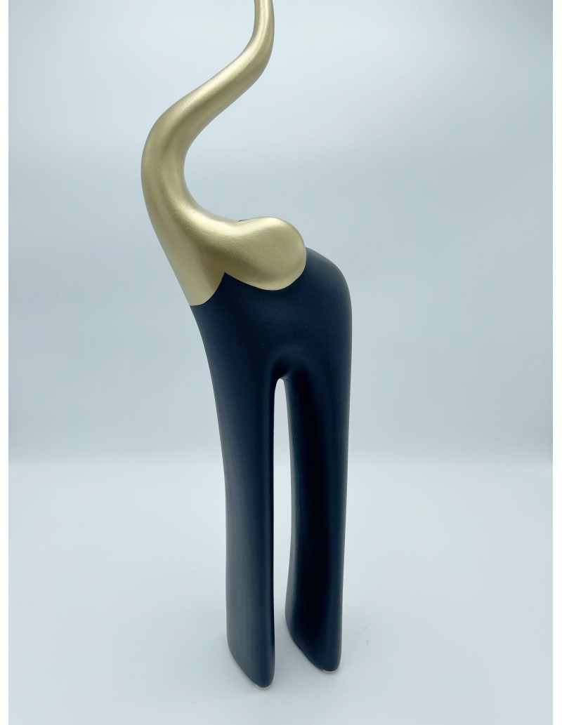 Statua Elefante stilizzato portafortuna in resina nera e oro, 50 cm | Petite Fantasie -PETITE FANTASIE