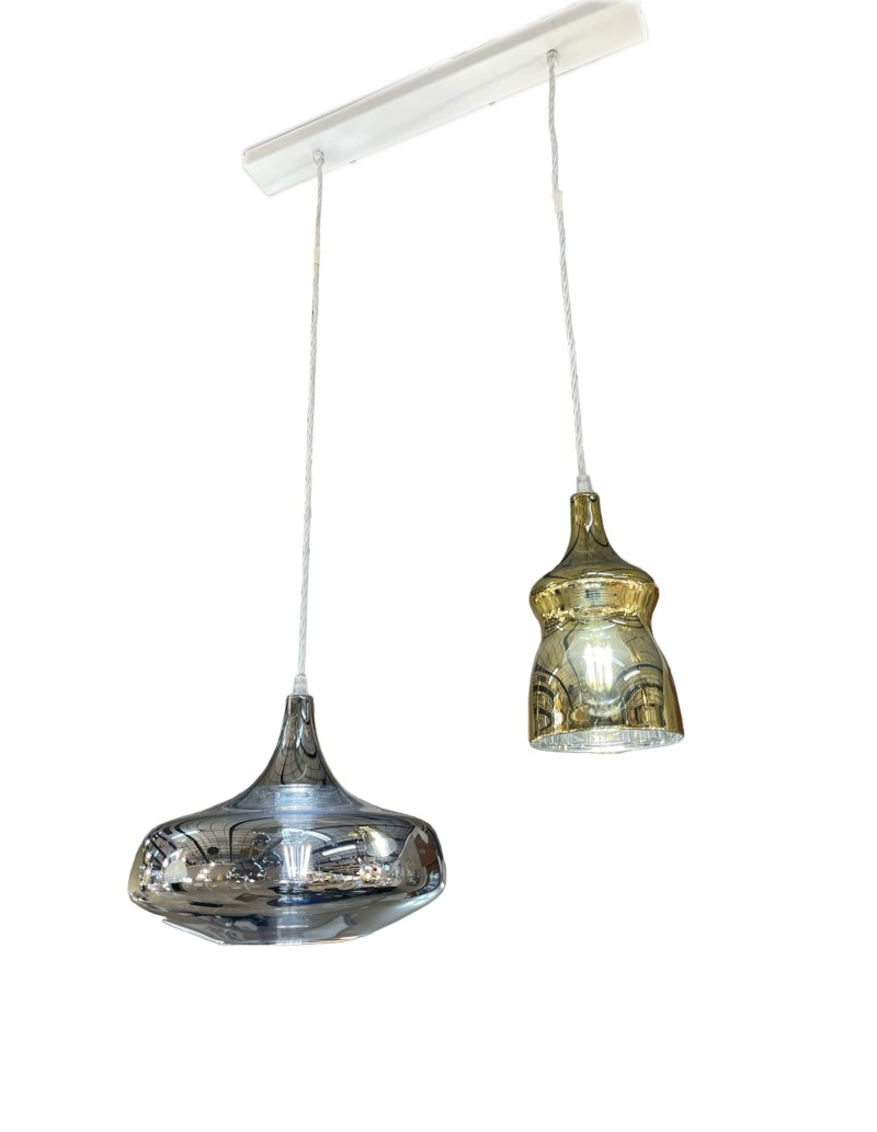 Lampada a sospensione Unique 2 pendenti in vetro soffiato cromo e oro, E27 | Lodes -LODES - STUDIO ITALIA