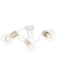 Plafoniera Luise a 3 luci Ø 60 cm in metallo bianco e legno con rete curva, E27 | Globo Lighting -GLOBO LIGHTING
