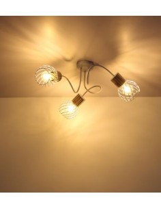 Plafoniera Luise a 3 luci Ø 60 cm in metallo bianco e legno con rete curva, E27 | Globo Lighting -GLOBO LIGHTING 2