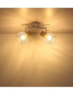 Faretto Luise a 2 luci parete o soffitto in metallo bianco effetto legno, E27 | Globo Lighting -GLOBO LIGHTING 2