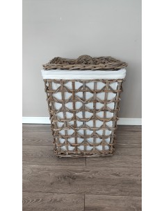 Cesto portabiancheria Basket Big in legno con sacco in lino, 50x50x76 cm | Innova Living -INNOVA LIVING