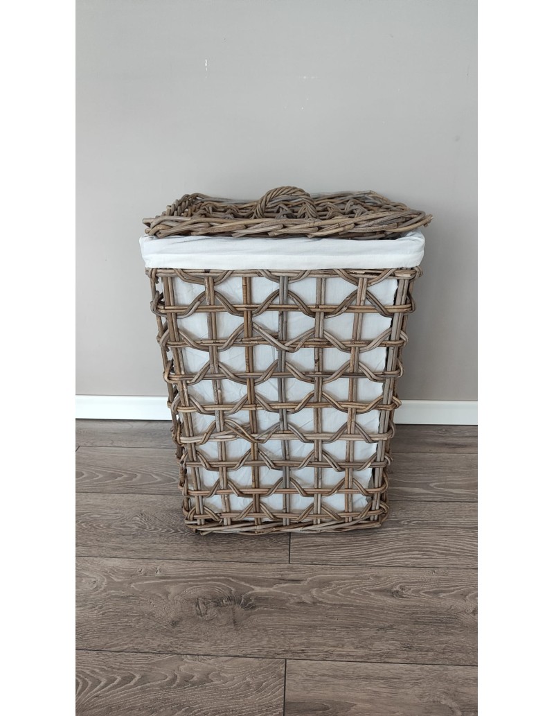 Cesto portabiancheria Basket Big in legno con sacco in lino, 50x50x76 cm | Innova Living -INNOVA LIVING
