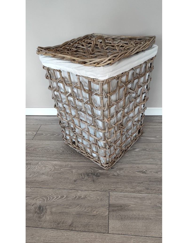 Cesto portabiancheria Basket Big in legno con sacco in lino, 50x50x76 cm | Innova Living -INNOVA LIVING
