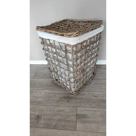 Cesto portabiancheria Basket Big in legno con sacco in lino, 50x50x76 cm | Innova Living -INNOVA LIVING