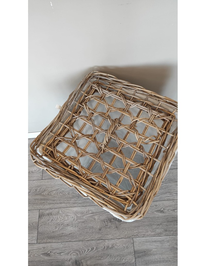 Cesto portabiancheria Basket Big in legno con sacco in lino, 50x50x76 cm | Innova Living -INNOVA LIVING