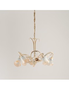 Lampadario Cestino a 5 luci in ferro battuto avorio e oro, 60 cm | Bonetti Illumina -BONETTI ILLUMINA