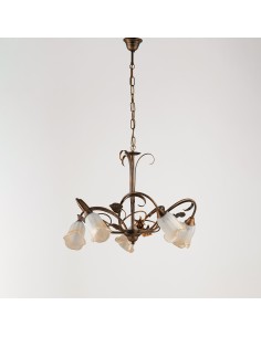 Lampadario Cestino a 5 luci in ferro battuto marrone e oro, 60 cm | Bonetti Illumina -BONETTI ILLUMINA