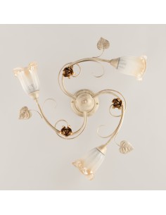 Plafoniera Cestino a 3 luci in ferro battuto avorio e oro, L 58 cm, E14 | Bonetti Illumina -BONETTI ILLUMINA