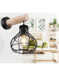 Applique Clastra in aste di metallo nero e legno naturale, lampadina a vista, E27 | Globo -GLOBO LIGHTING