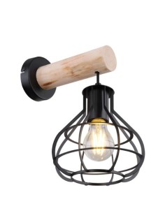Applique Clastra in aste di metallo nero e legno naturale, lampadina a vista, E27 | Globo -GLOBO LIGHTING 2
