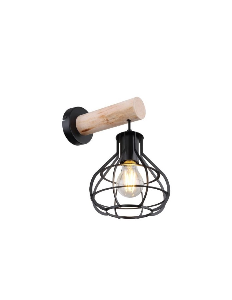 Applique Clastra in aste di metallo nero e legno naturale, lampadina a vista, E27 | Globo -GLOBO LIGHTING