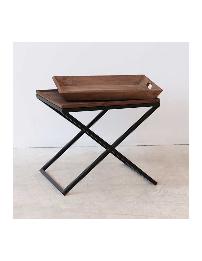Tavolino Plateau con vassoio in legno e struttura in metallo, H 56 cm | Innova Living -INNOVA LIVING