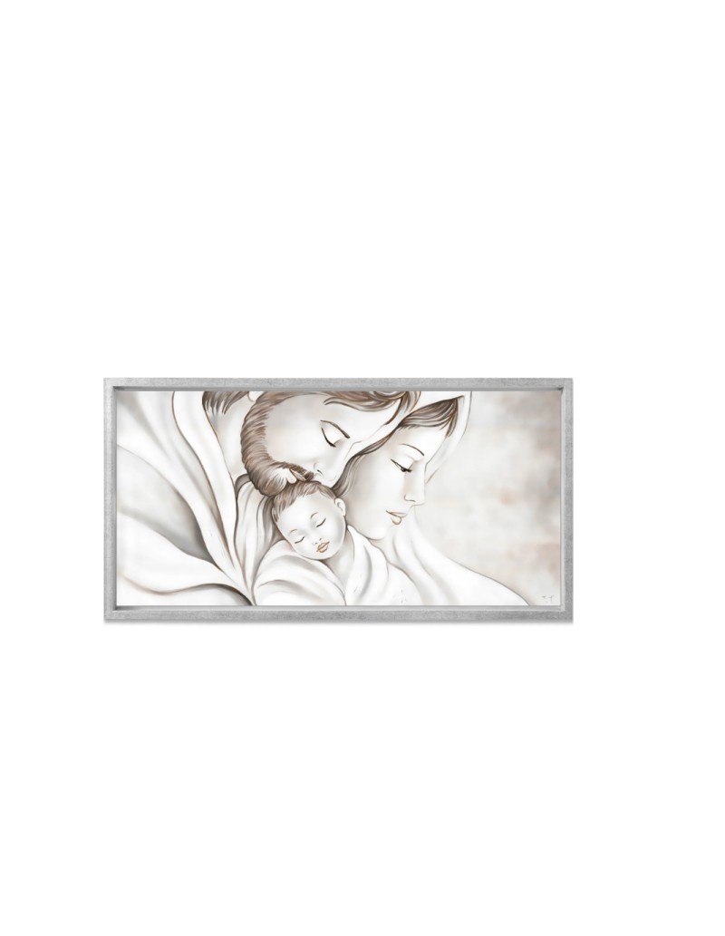 Capezzale con soggetto sacro su tela decorata e cornice argento 120x60 cm | Artidea -ARTIDEA