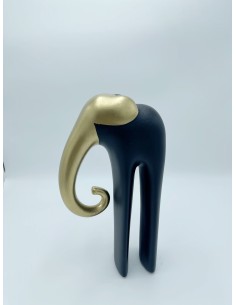 Statua Elefante stilizzato portafortuna in resina nera e oro, 30 cm | Petite Fantasie -PETITE FANTASIE