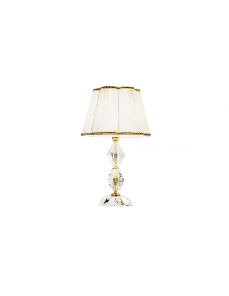 Lampada da tavolo Brigida in cristallo con paralume avorio e finiture oro, E14 | Ondaluce -ONDALUCE